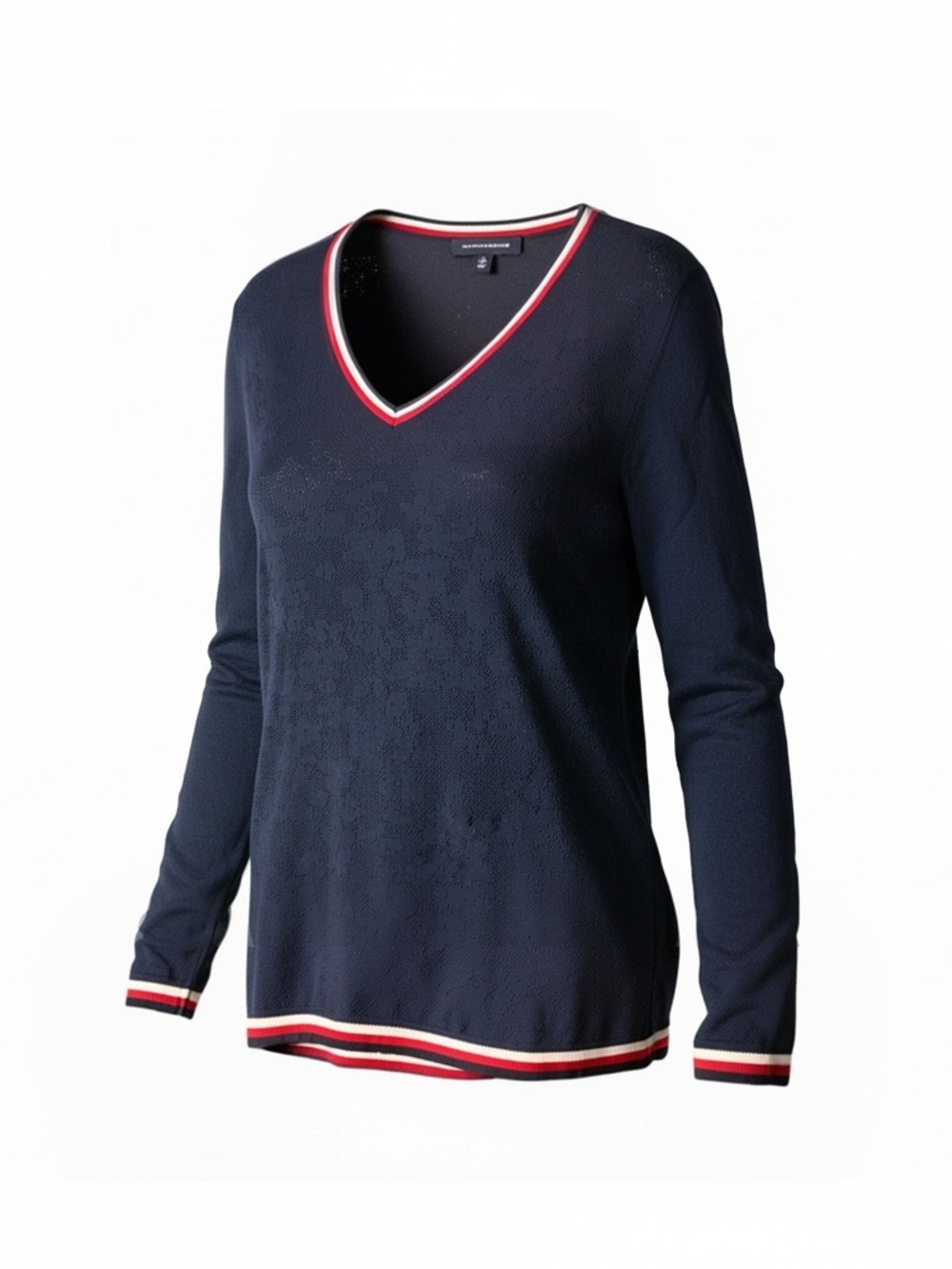 Tommy Hilfiger Navy V-Neck Sweater with Red & White Trim